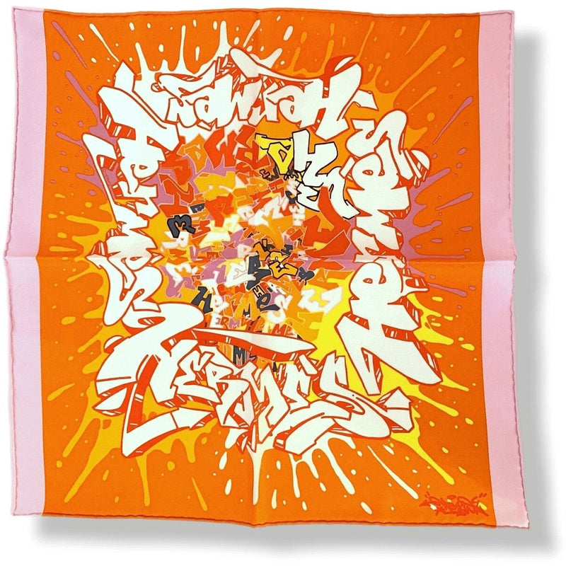 Hermes Orange Pink White GRAFF Twill Gavroche Pocket Carre 45 CM, BNWT! - poupishop