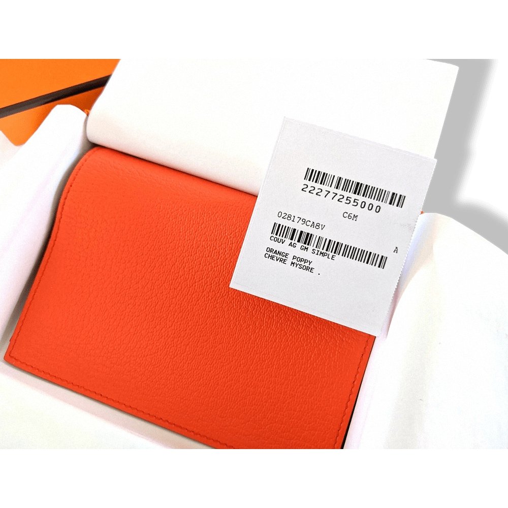 Hermes Orange Poppy Mysore Goatskin AGENDA SIMPLE GM COVER 1 PIN, BNWTIB! - poupishop