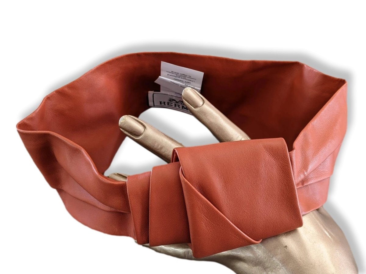 Hermes Orange Rouille Lambskin Headband Sz L, Xtra Supple Skin, New! - poupishop