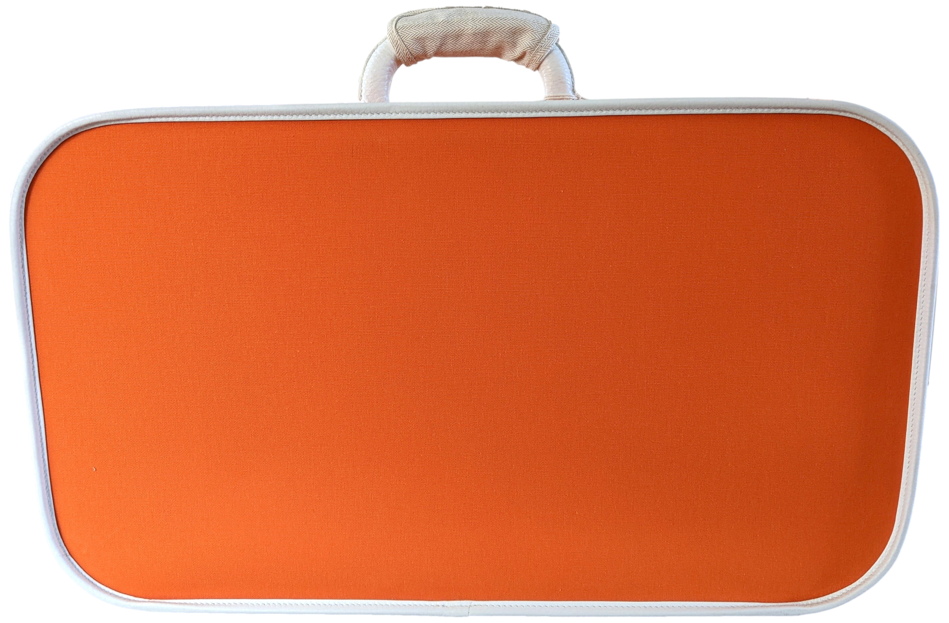 Hermes 2009 Orange/White "Suitcase H" Valise Toile Orange et Cuir Clemence Blanc PHW