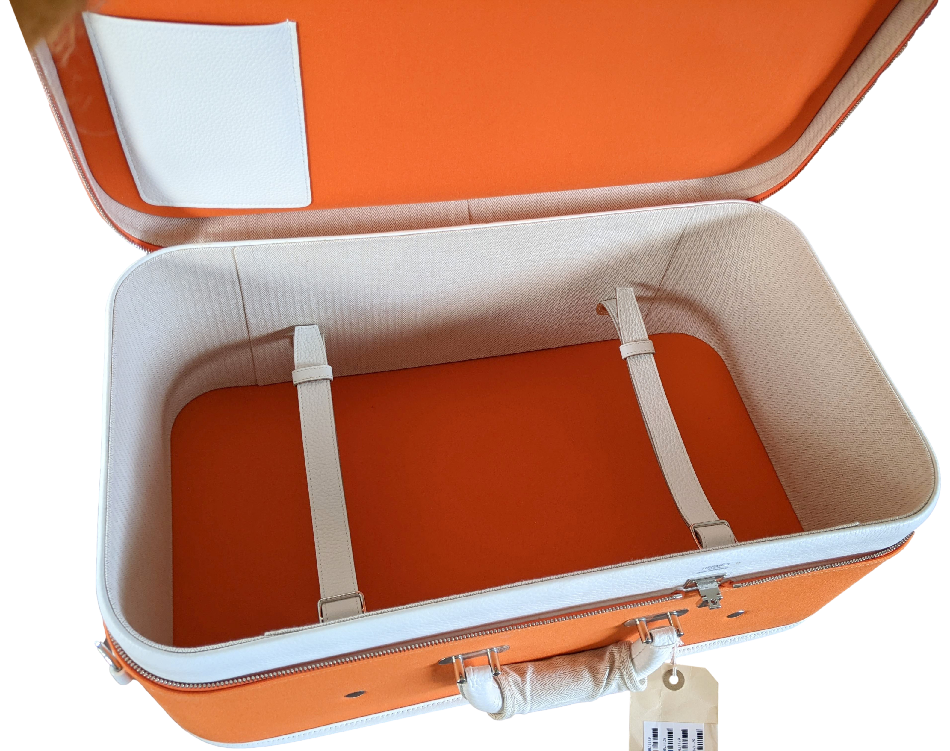Hermes 2009 Orange/White "Suitcase H" Valise Toile Orange et Cuir Clemence Blanc PHW