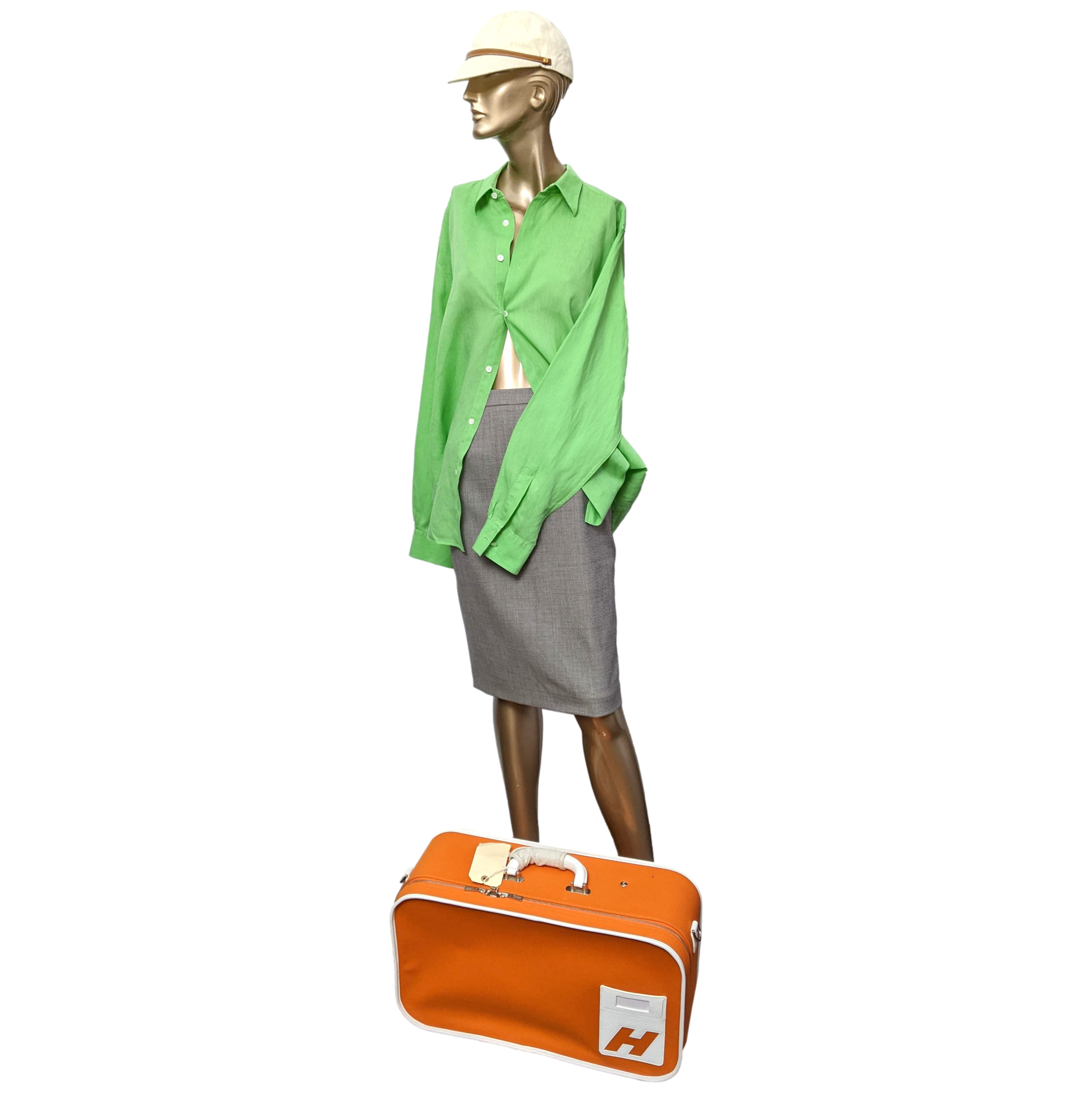 Hermes 2009 Orange/White "Suitcase H" Valise Toile Orange et Cuir Clemence Blanc PHW