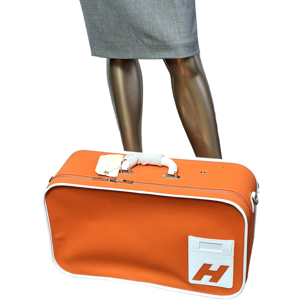 Hermes 2009 Orange/White "Suitcase H" Valise Toile Orange et Cuir Clemence Blanc PHW