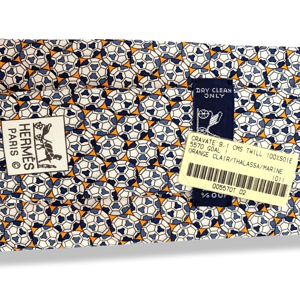 Hermes Orange Thalassa Marine GOAL! Twill Silk Tie 9CM, NWT in Pochette! - poupishop