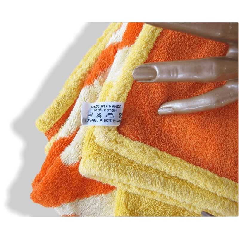 Hermes Orange Yellow FONDS MARINS Cotton Terry Coral Beach Towel, Mint! - poupishop