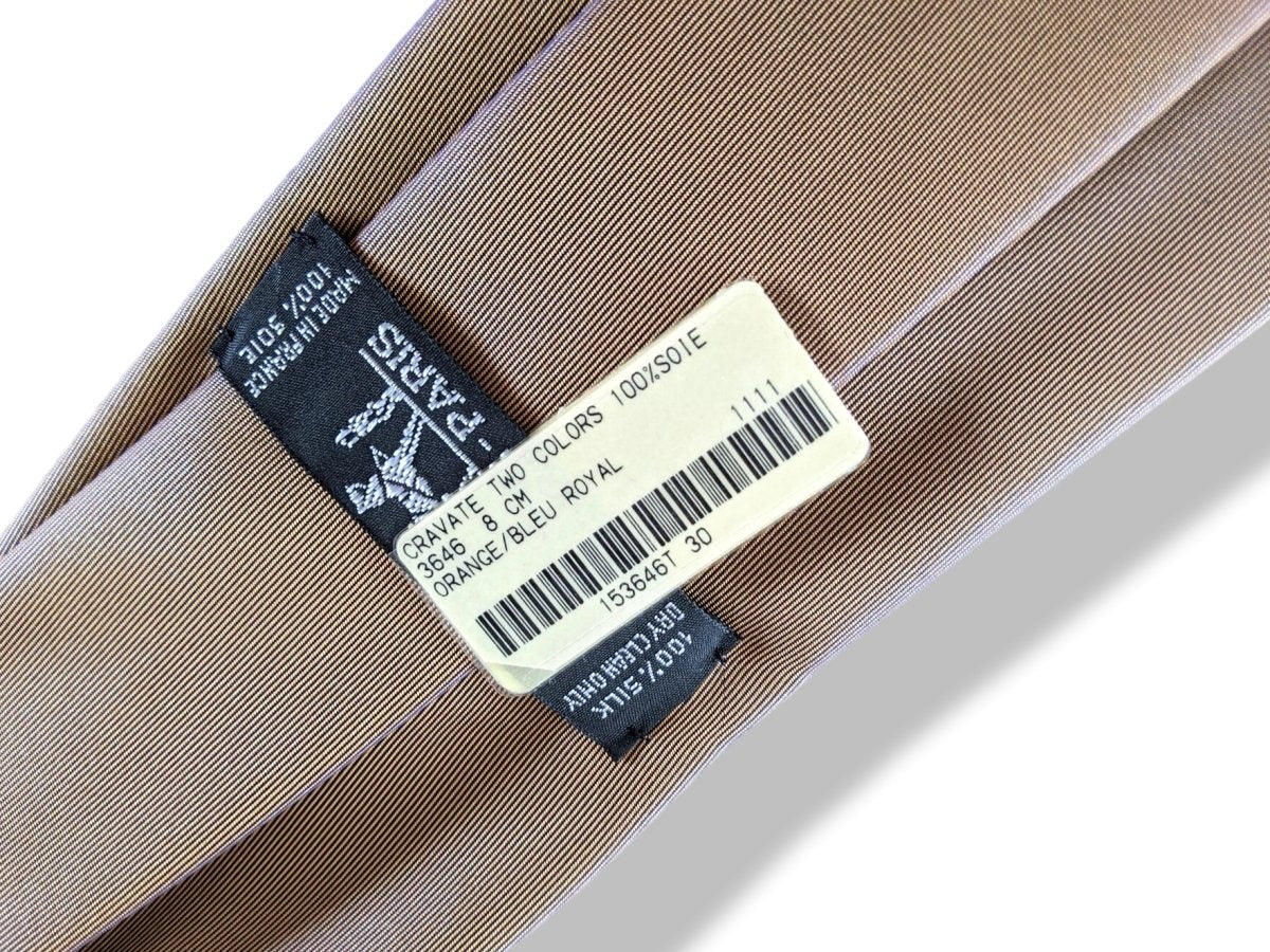 Hermes Orange/Bleu Royal TWO COLORS 100% Silk CHANGEANTE Tie 8cm, NWT in Pochette! - poupishop