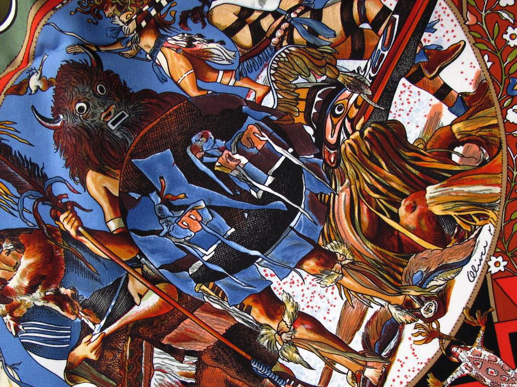 Hermes Orange/Blue Mythologies des Hommes Rouges Blanc Matte Overlay Twill 90cm, Box! - poupishop