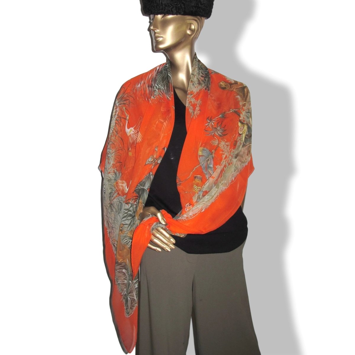 Hermes Orange/Celadon EQUATEUR by Robert Dallet Mousseline 140, Box! - poupishop