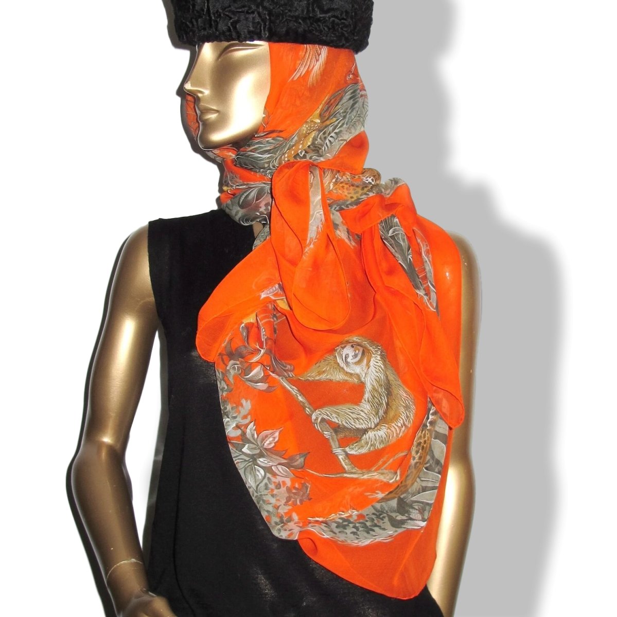 Hermes Orange/Celadon EQUATEUR by Robert Dallet Mousseline 140, Box! - poupishop