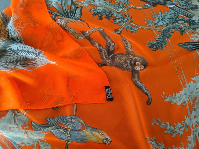Hermes Orange/Celadon EQUATEUR by Robert Dallet Mousseline 140, Box! - poupishop