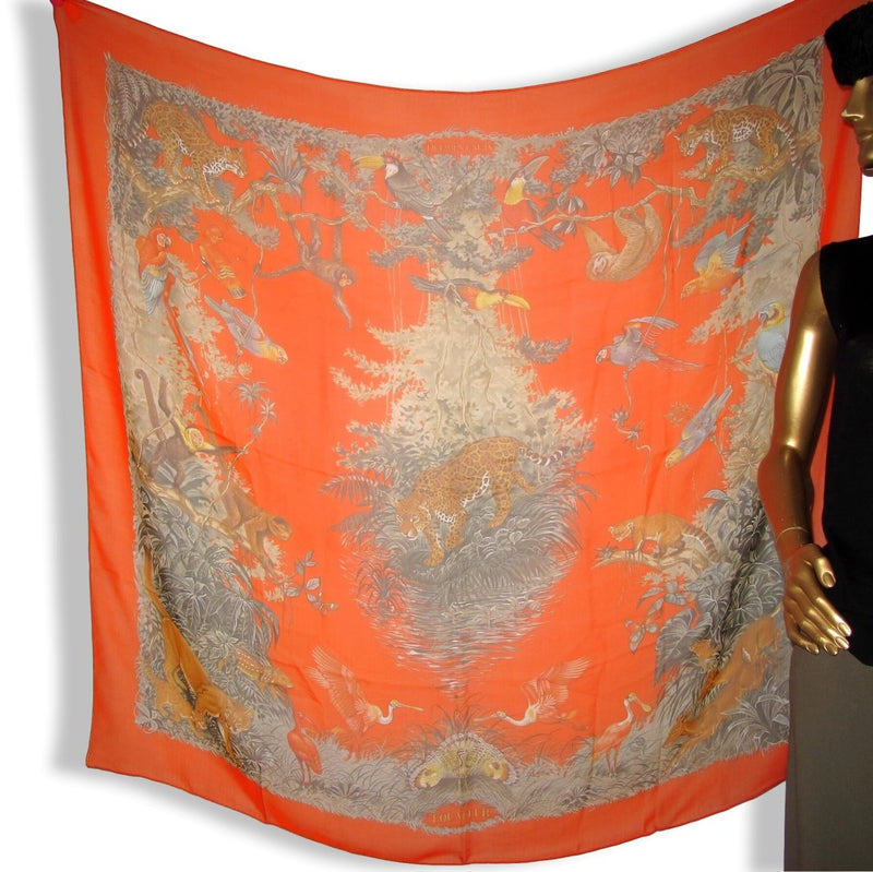 Hermes Orange/Celadon EQUATEUR by Robert Dallet Mousseline 140, Box! - poupishop