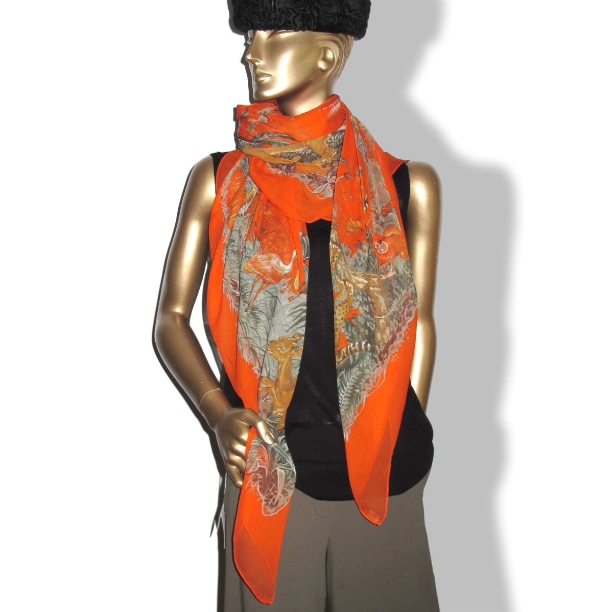 Hermes Orange/Celadon EQUATEUR by Robert Dallet Mousseline 140, Box! - poupishop