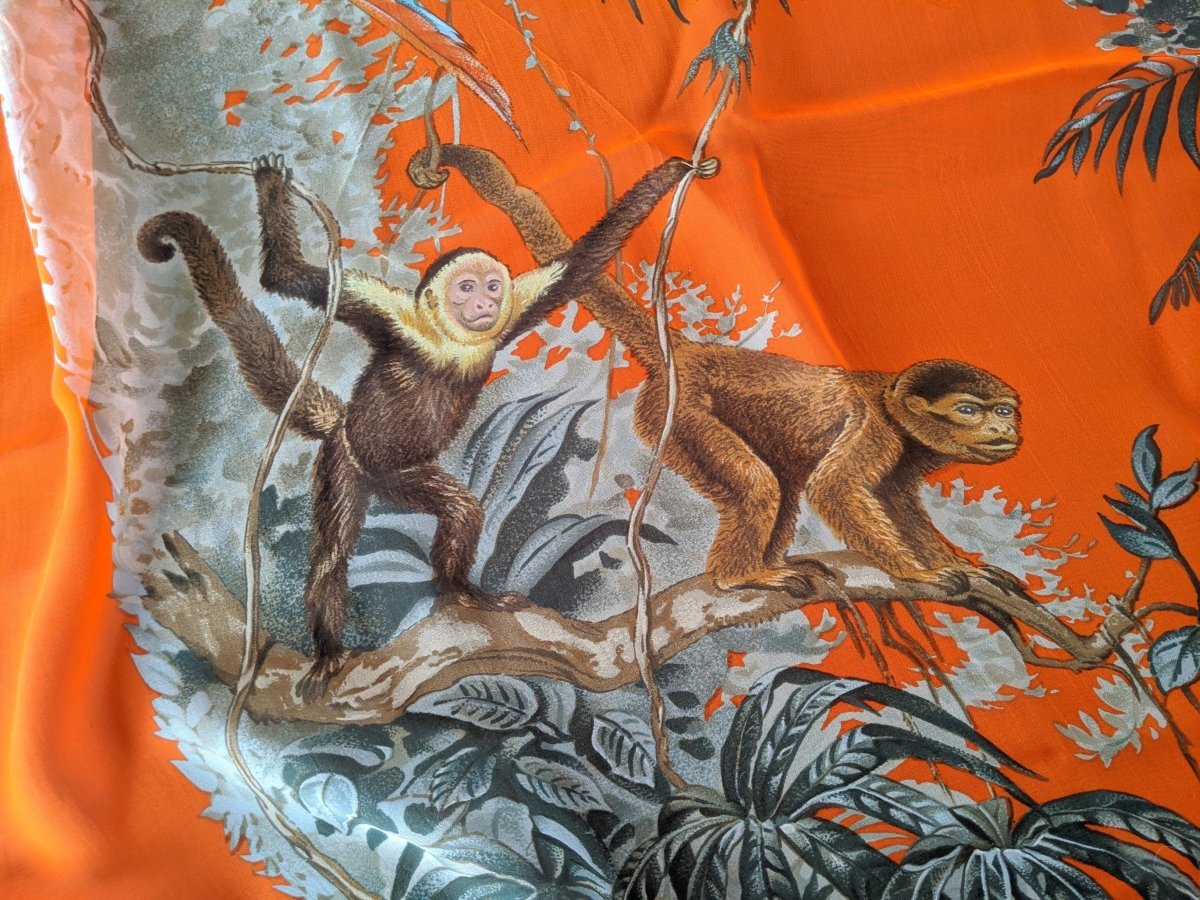 Hermes Orange/Celadon EQUATEUR by Robert Dallet Mousseline 140, Box! - poupishop
