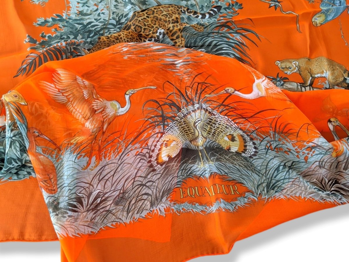 Hermes Orange/Celadon EQUATEUR by Robert Dallet Mousseline 140, Box! - poupishop