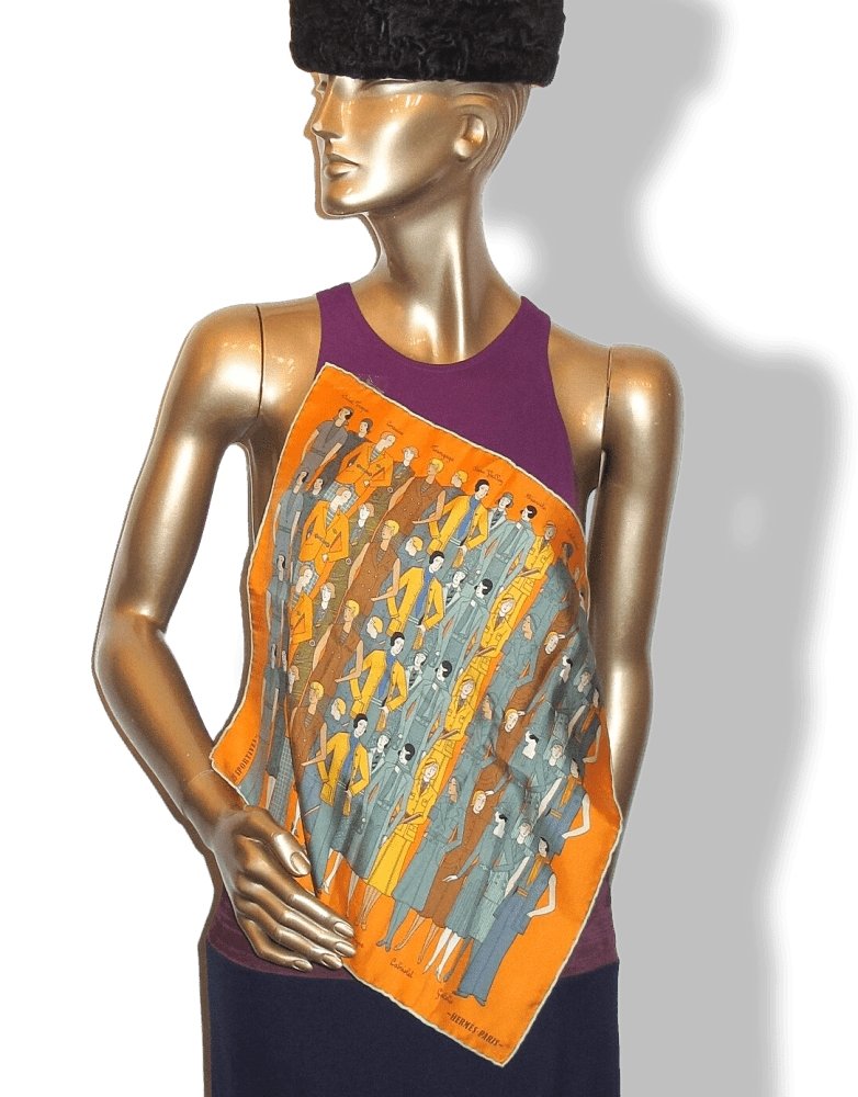 Hermes Orange/Celadon/Grey LES SPORTIVES Twill Silk Pocket Scarf Gavroche 42cm, New! - poupishop