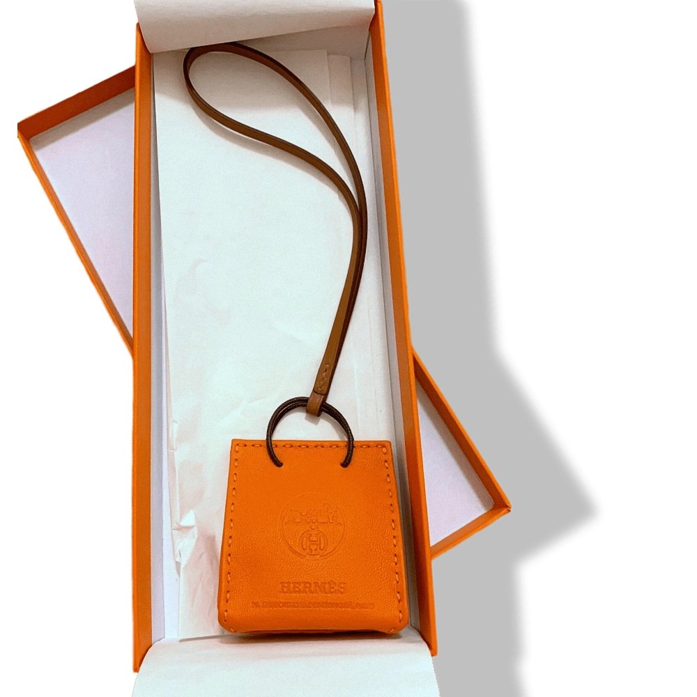 Hermes Orange/Gold Mio Leather SHOPPING BAG Le Duc Logo Bag Charm