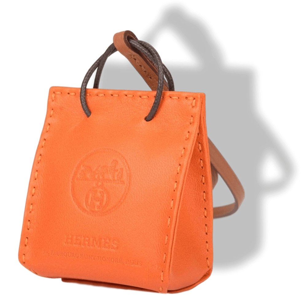 Hermes Orange/Gold Mio Leather SHOPPING BAG Le Duc Logo Bag Charm, BNIB! - poupishop