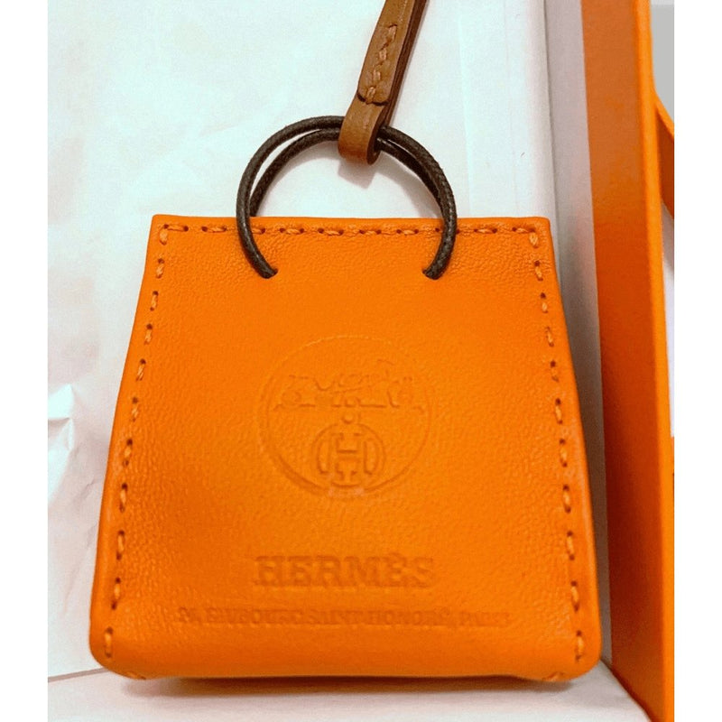 Hermes Orange/Gold Mio Leather SHOPPING BAG Le Duc Logo Bag Charm, BNIB! - poupishop