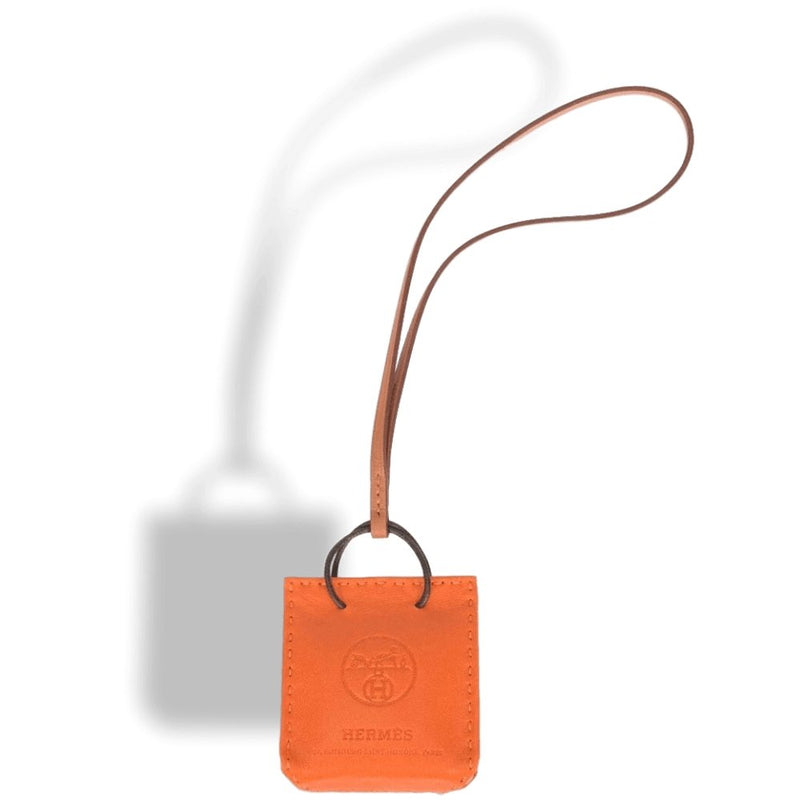 Hermes Orange/Gold Mio Leather SHOPPING BAG Le Duc Logo Bag Charm, BNIB! - poupishop