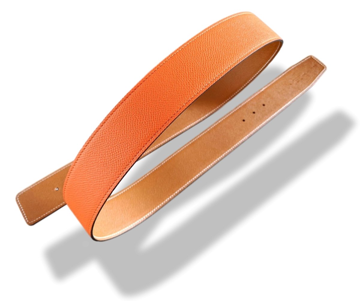 Hermes Orange/Gold Reversible Epsom/Epsom Leather Reversible Strap Belt 42 MM Sz100, New! - poupishop