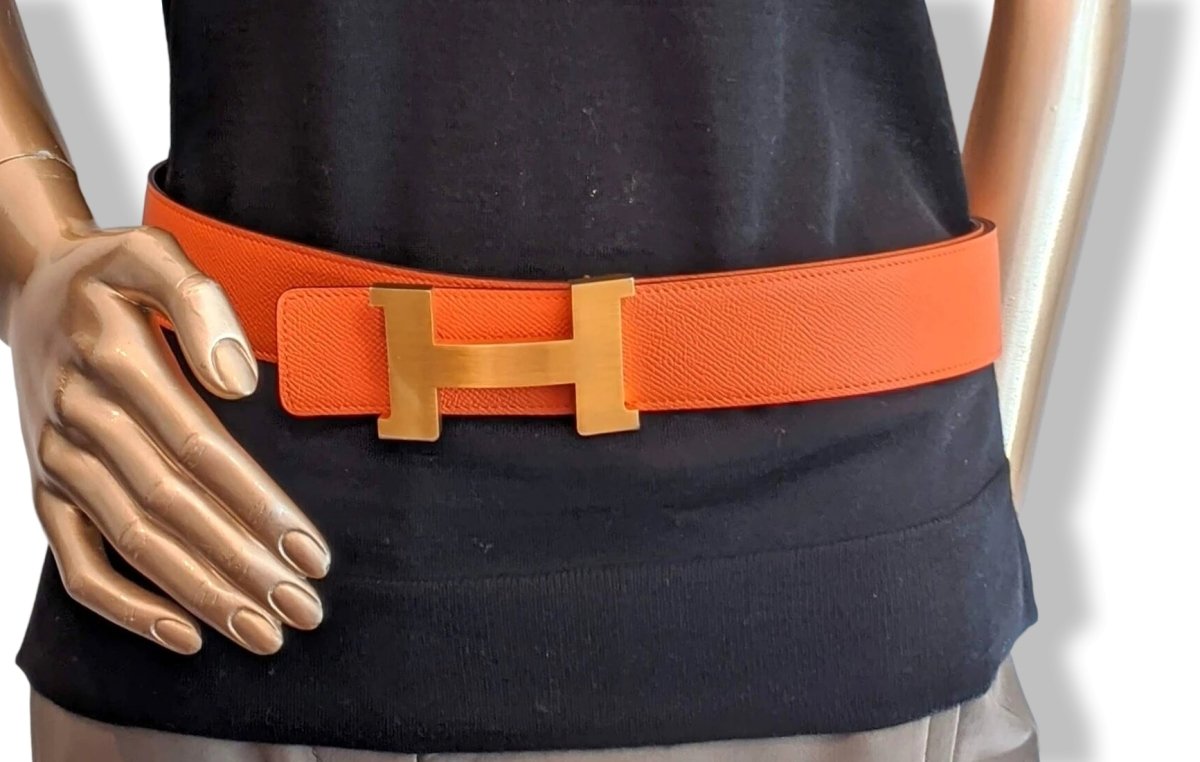 Hermes Orange/Gold Reversible Epsom/Epsom Leather Reversible Strap Belt 42 MM Sz100, New! - poupishop
