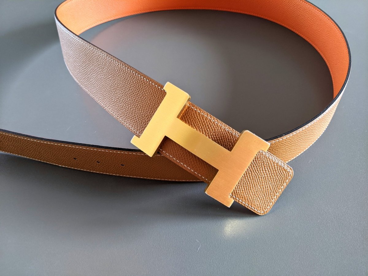 Hermes Orange/Gold Reversible Epsom/Epsom Leather Reversible Strap Belt 42 MM Sz100, New! - poupishop