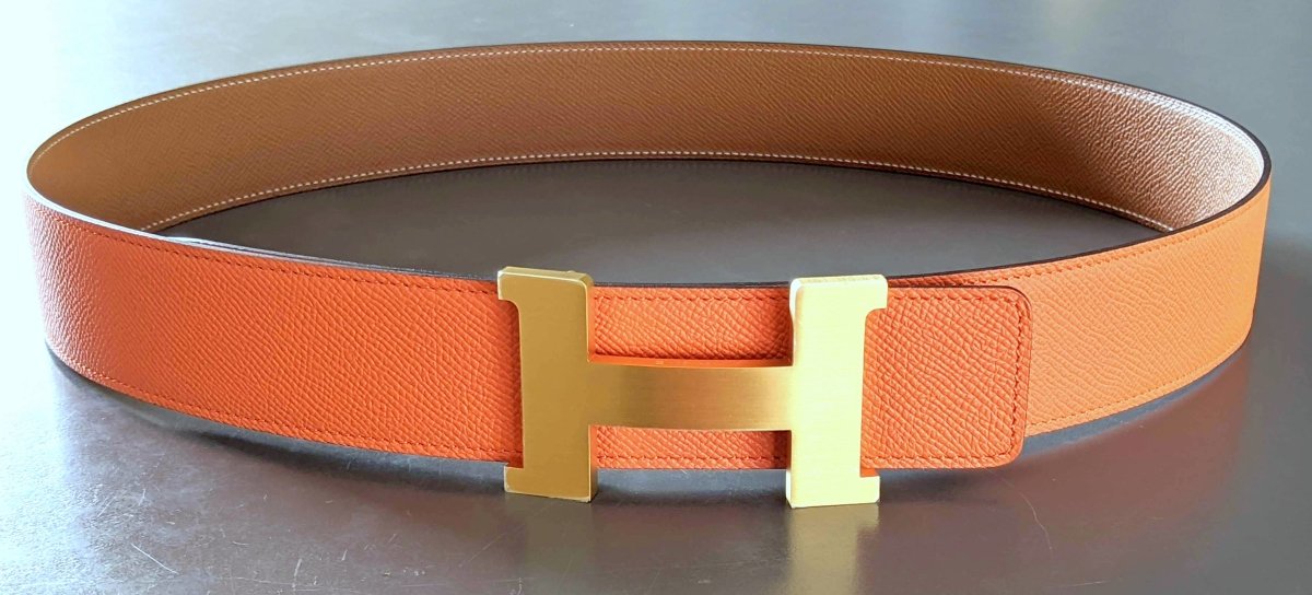 Hermes Orange/Gold Reversible Epsom/Epsom Leather Reversible Strap Belt 42 MM Sz100, New! - poupishop