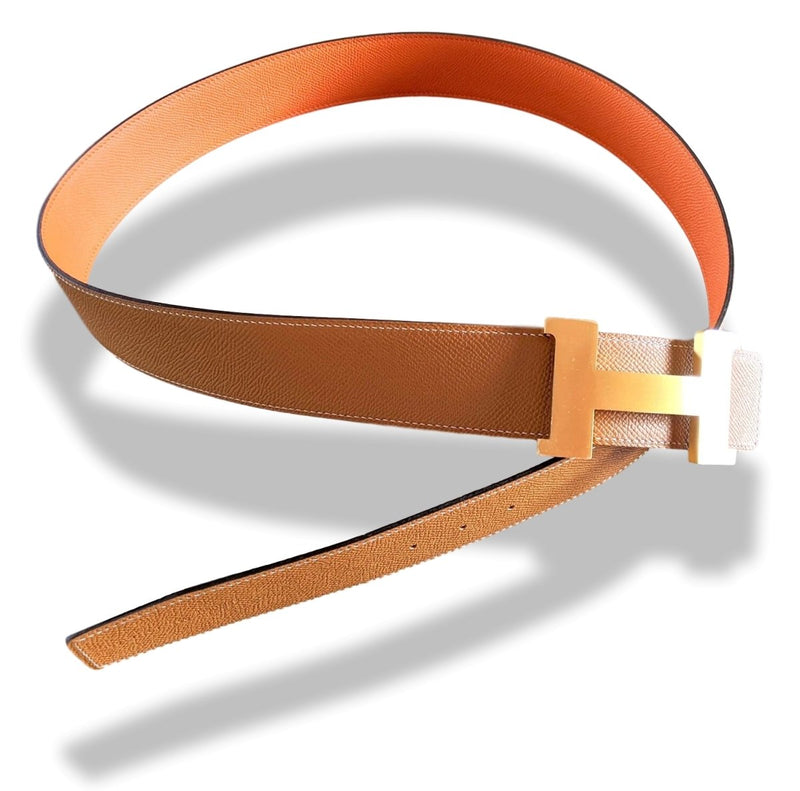 Hermes Orange/Gold Reversible Epsom/Epsom Leather Reversible Strap Belt 42 MM Sz100, New! - poupishop