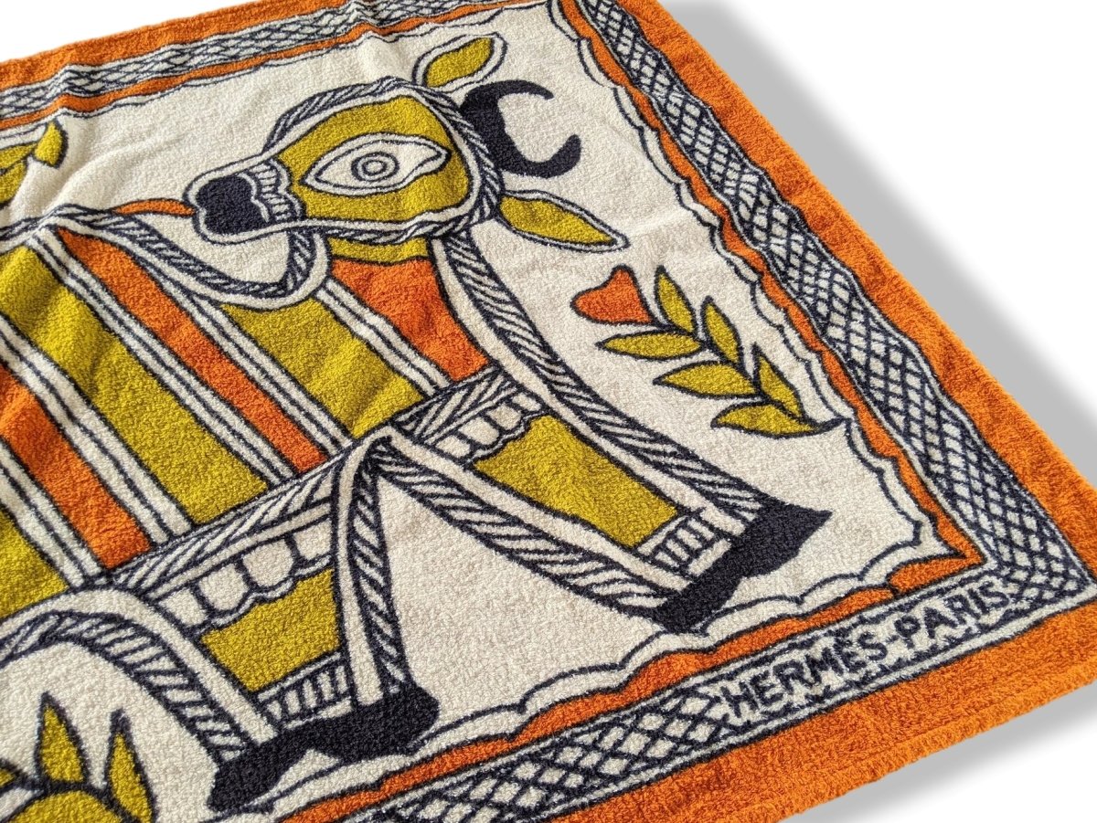 Hermes Orange/Olive/Black TAUREAU Taurus Tapis de Plage Terry Beach Towel 150 x 90cm cm, Mint! - poupishop
