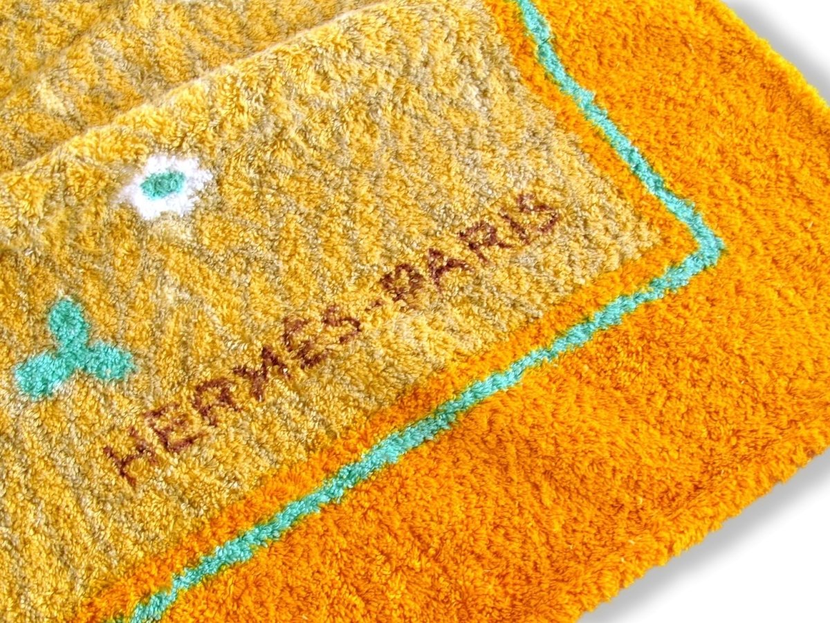 Hermes Orange/Pale Yellow/Brown THE MARE AND HER FOAL Cotton Terry Animal Horses Beach Towel GM - poupishop