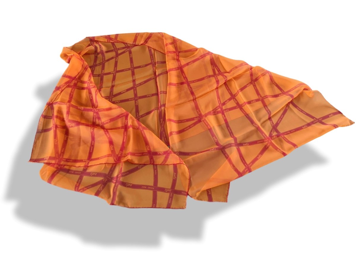 Hermes Orange/Red BOLDUC Mousseline of Silk Stole, New! - poupishop