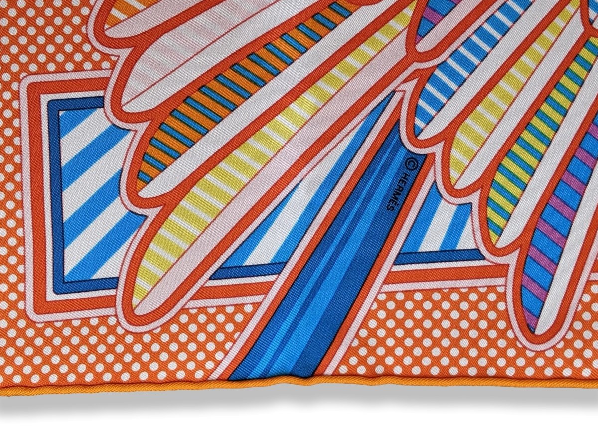 Hermes Orange/Turquoise PEGASE POP by Dimitri R. Twill Gavroche Pocket Scarf 45 cm, BNWT! - poupishop