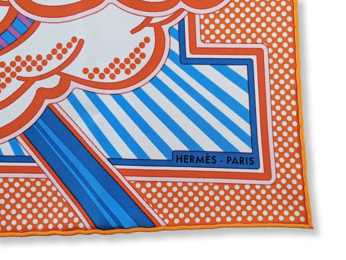 Hermes Orange/Turquoise PEGASE POP by Dimitri R. Twill Gavroche Pocket Scarf 45 cm, BNWT! - poupishop