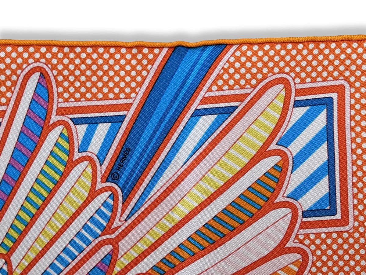 Hermes Orange/Turquoise PEGASE POP by Dimitri R. Twill Gavroche Pocket Scarf 45 cm, BNWT! - poupishop