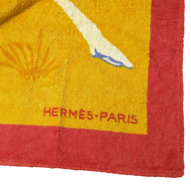 Hermes Vintage Corail/jaune/Bleu Ostrich Beach Towel 90 x 150 cm