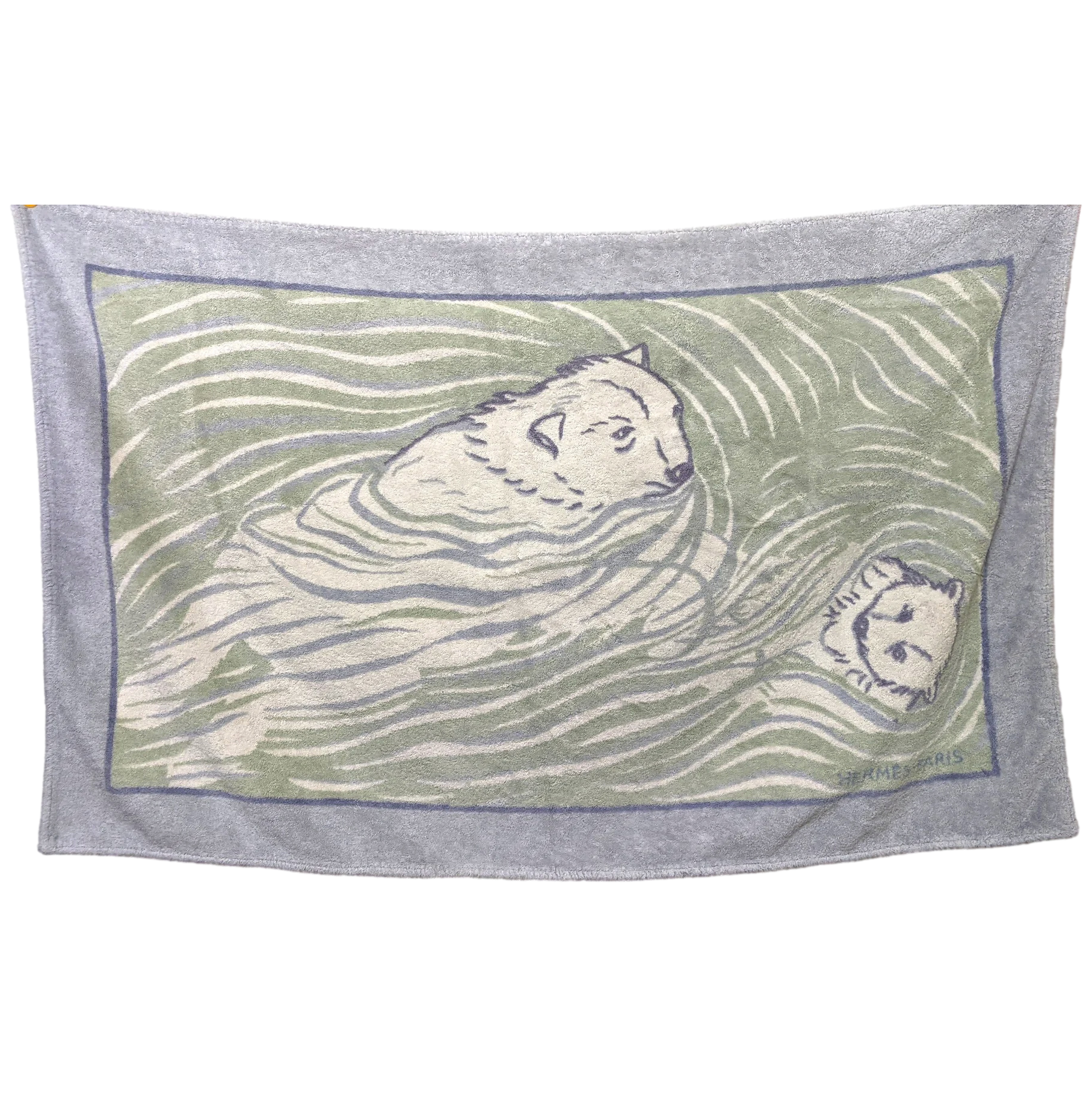 Hermes Aqua/Amande "Ours" Bears Terry Beach Towel 150 x 90 cm