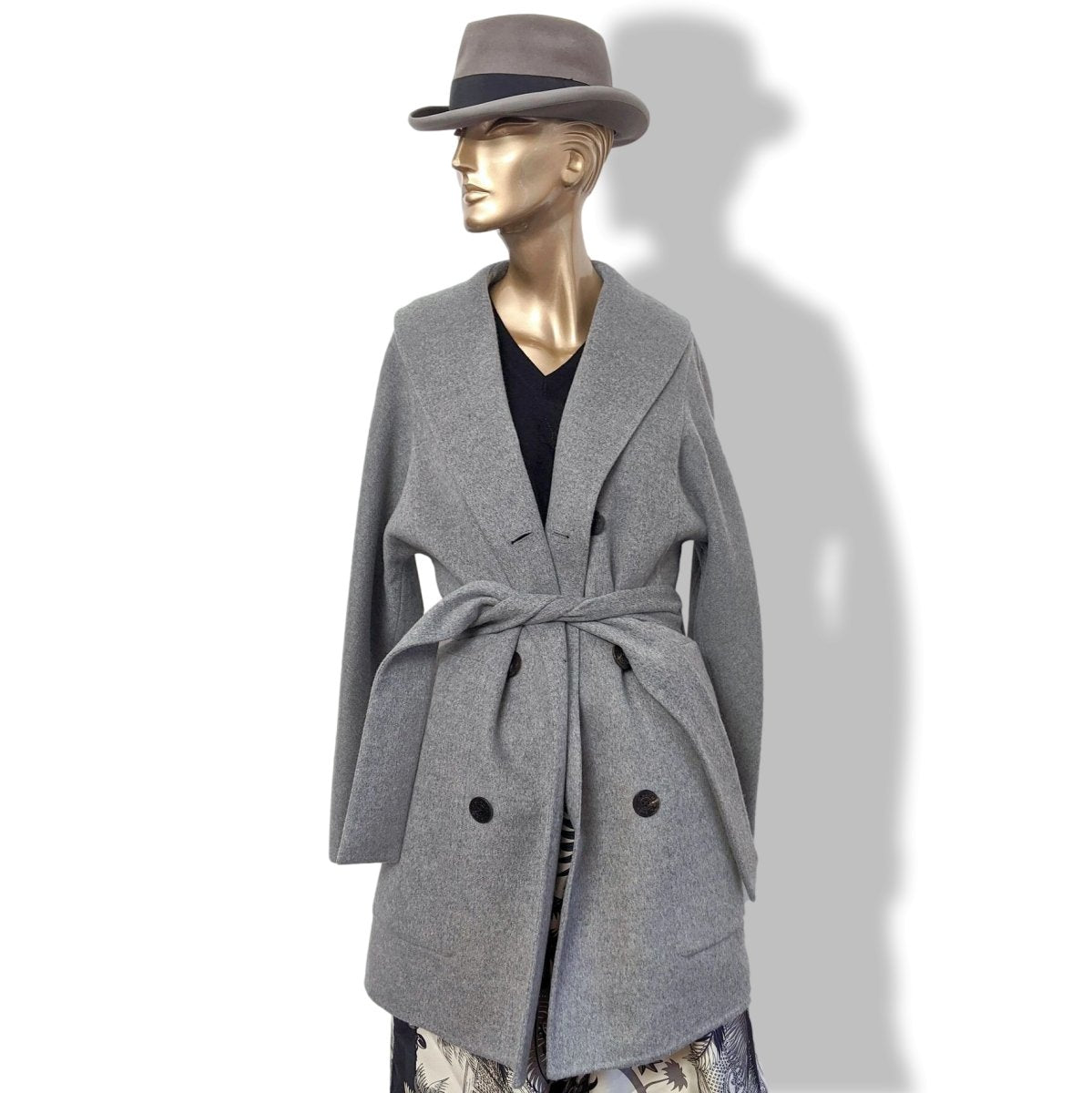 Hermes Pale Grey 100% Cashmere Double Face Belted Pea Coat CABAN CEINTURE Sz40, BNWT! - poupishop