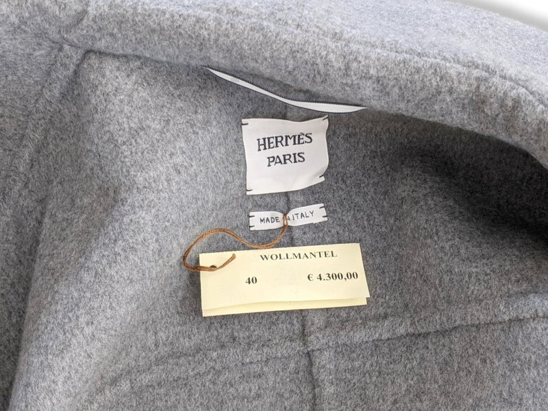 Hermes Pale Grey 100% Cashmere Double Face Belted Pea Coat CABAN CEINTURE Sz40, BNWT! - poupishop