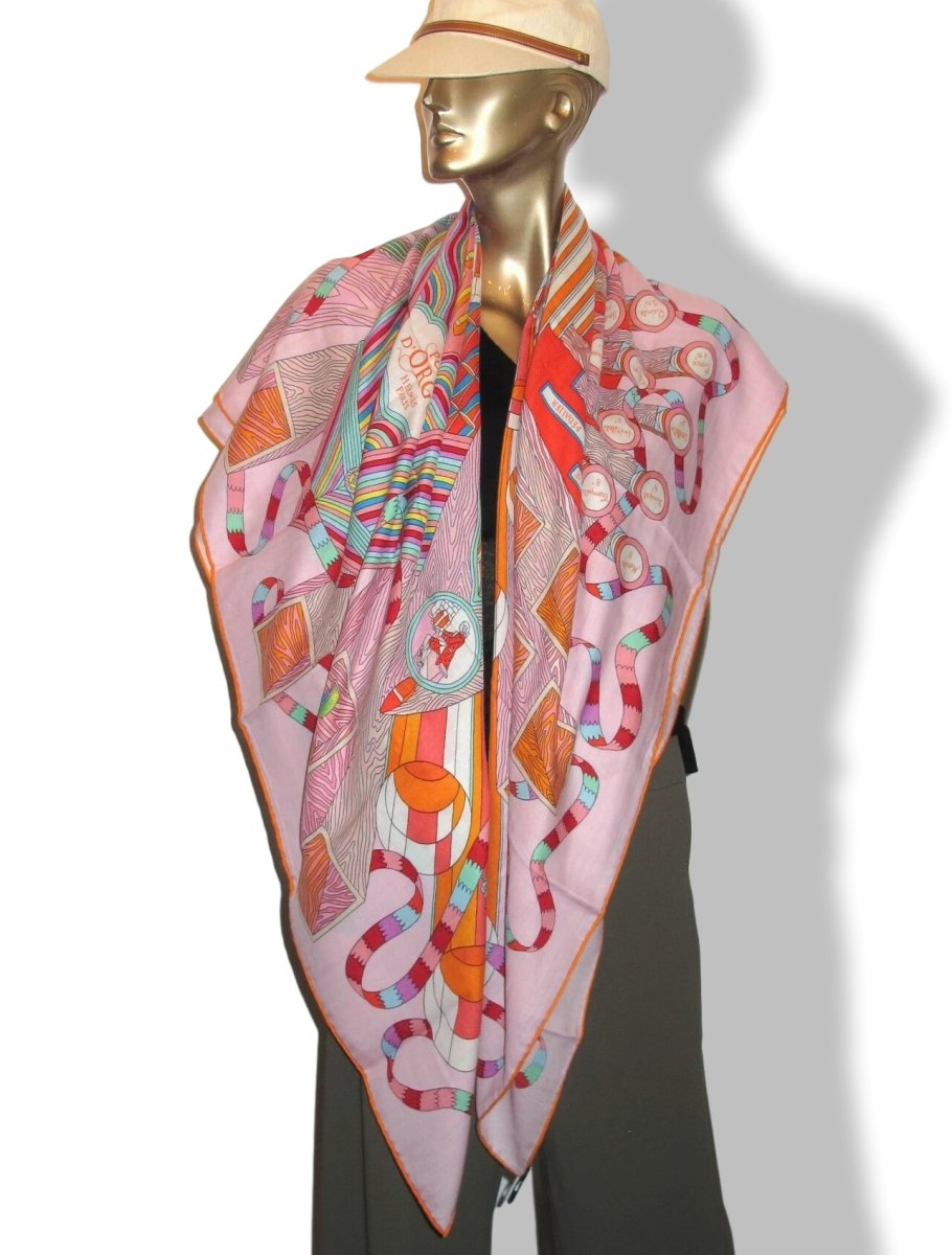 Hermes Pale Pink, Orange, Green POINT D'ORGUE by Pierre Marie Cashmere Shawl 140, New! - poupishop