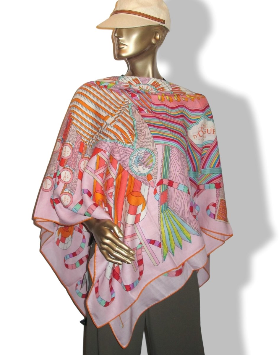Hermes Pale Pink, Orange, Green POINT D'ORGUE by Pierre Marie Cashmere Shawl 140, New! - poupishop
