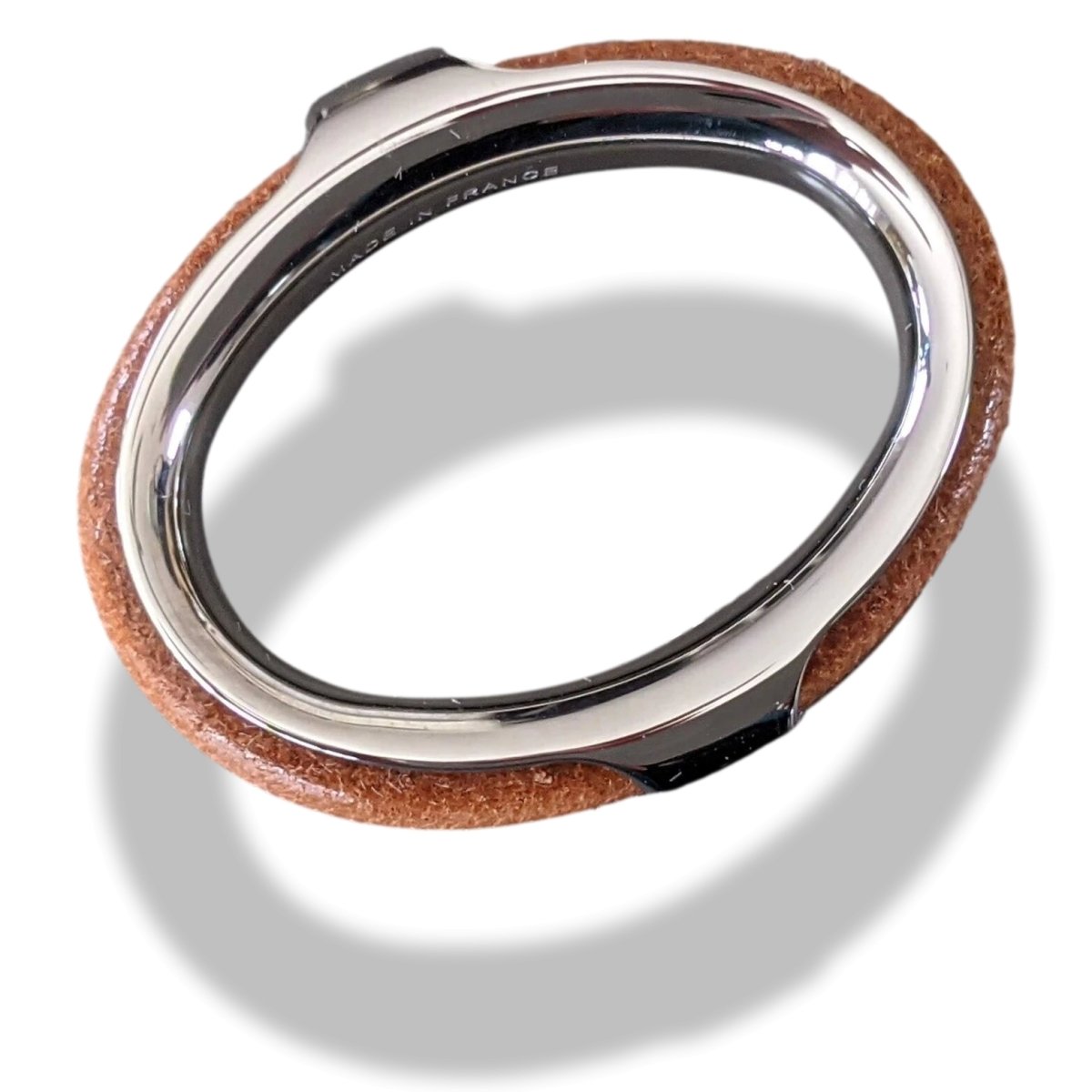 Hermes Palladium/Leather ANNEAU FOULARD KYOTO GM Scarf Ring, New! - poupishop