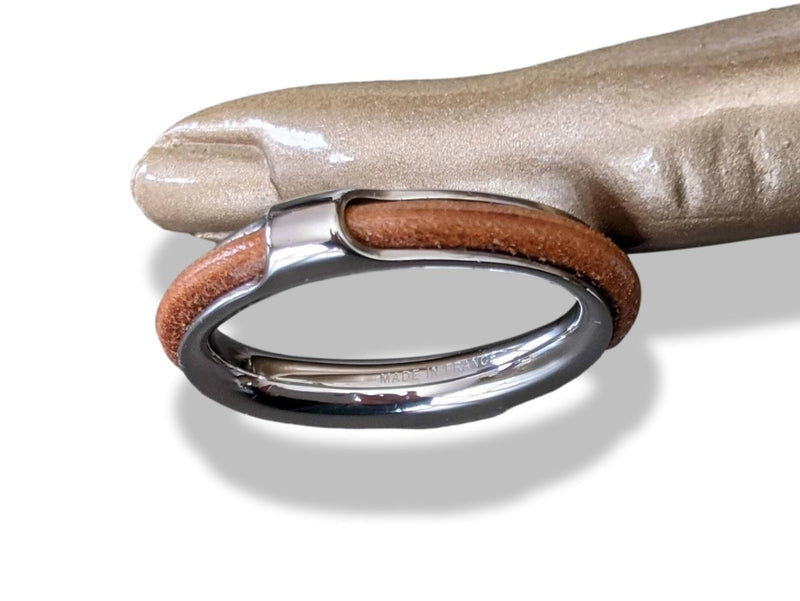 Hermes Palladium/Leather ANNEAU FOULARD KYOTO PM Scarf Ring, New! - poupishop