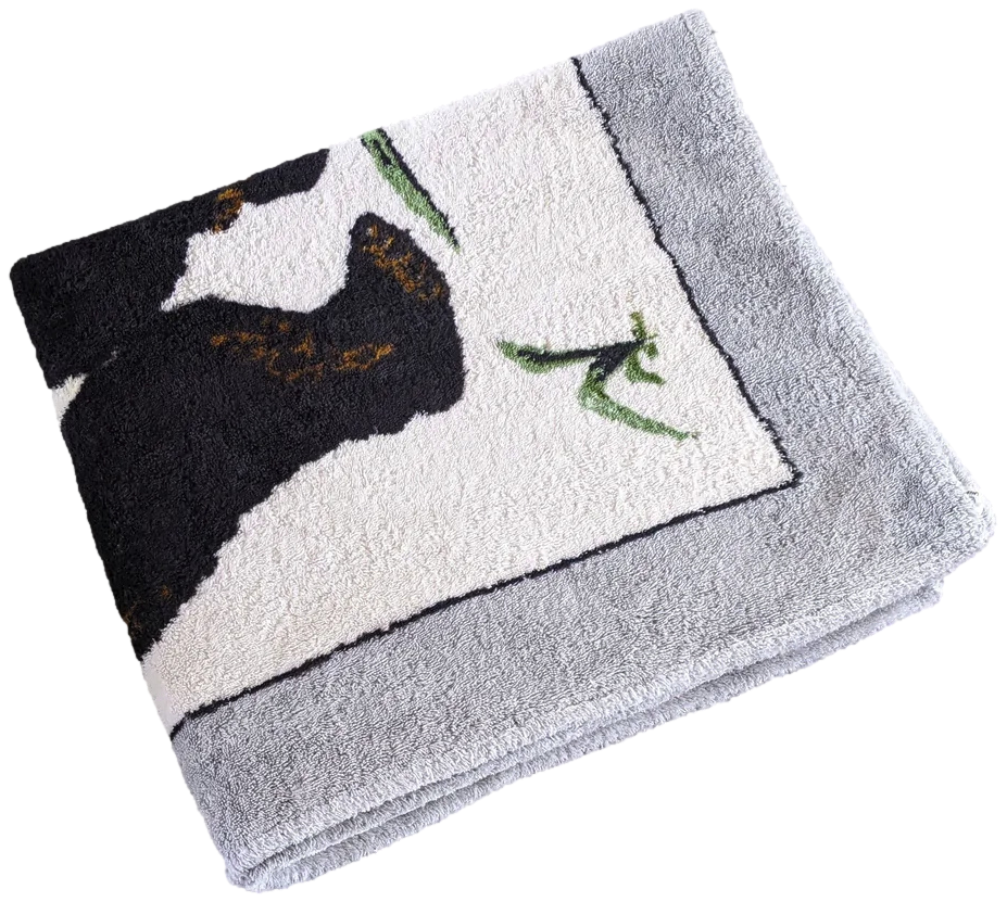 Hermes Gris/Noir/Blanc B/W "Pandas Eating Bambou" Terry Beach Towel 150 x 90 cm