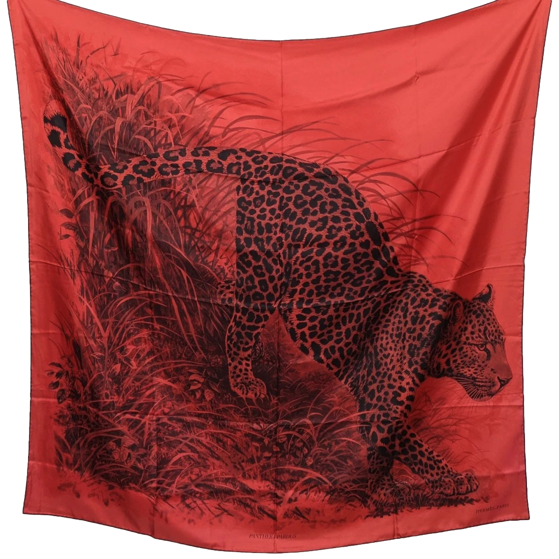Hermes 2016 Rouge PANTHERA PARDUS by Robert Dallet 100% Plume Silk Twill Giant Scarf 140