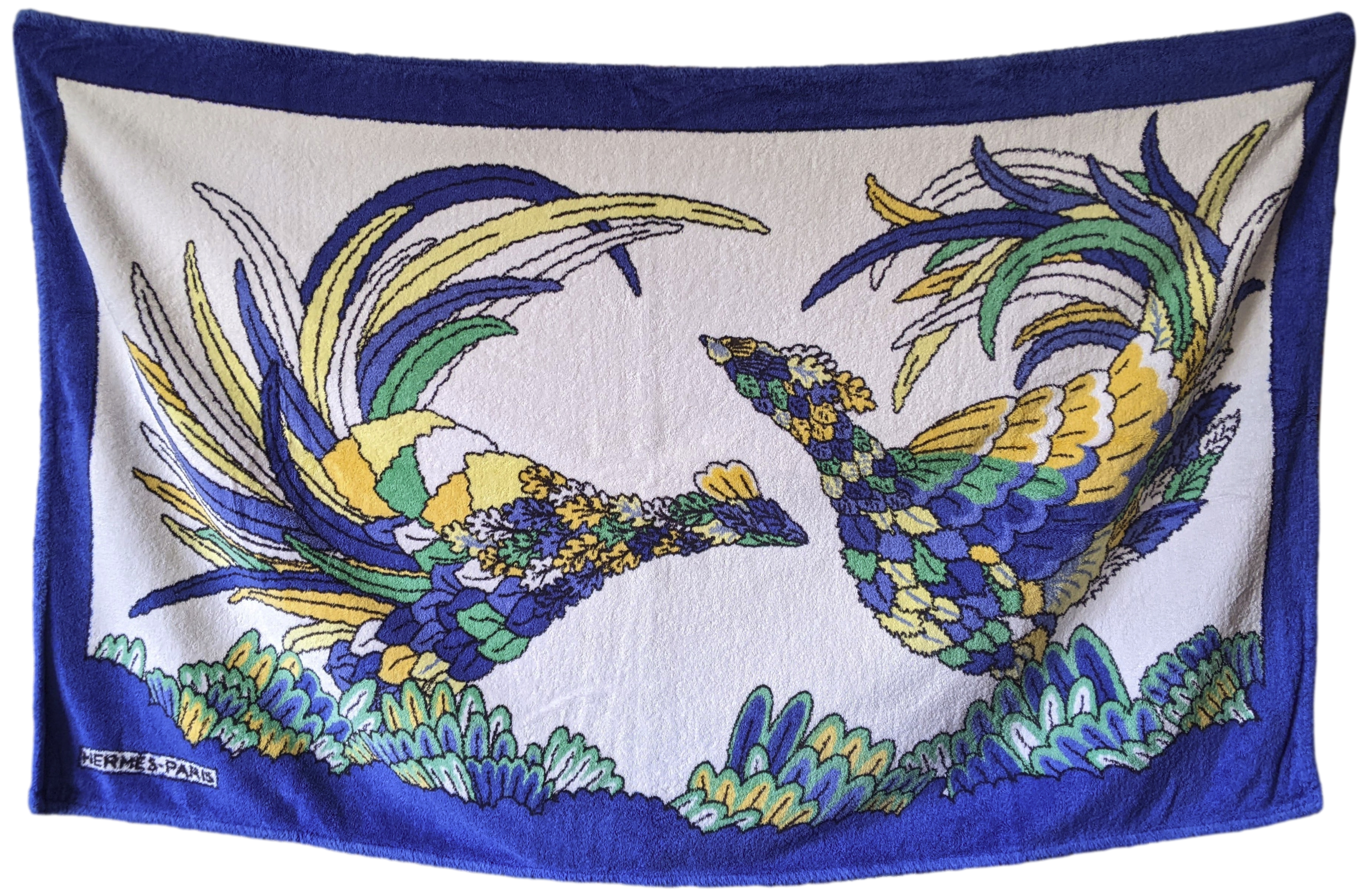 Produits Hermes Vintage "Paons" Tapis de Plage Terry Beach Towel 90 x 150 cm