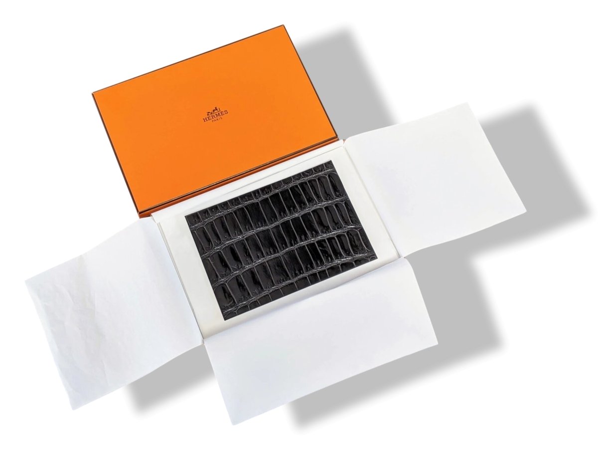 Hermes Papier Black Crocodile POST CARD PETIT H Rare, BNIB! - poupishop