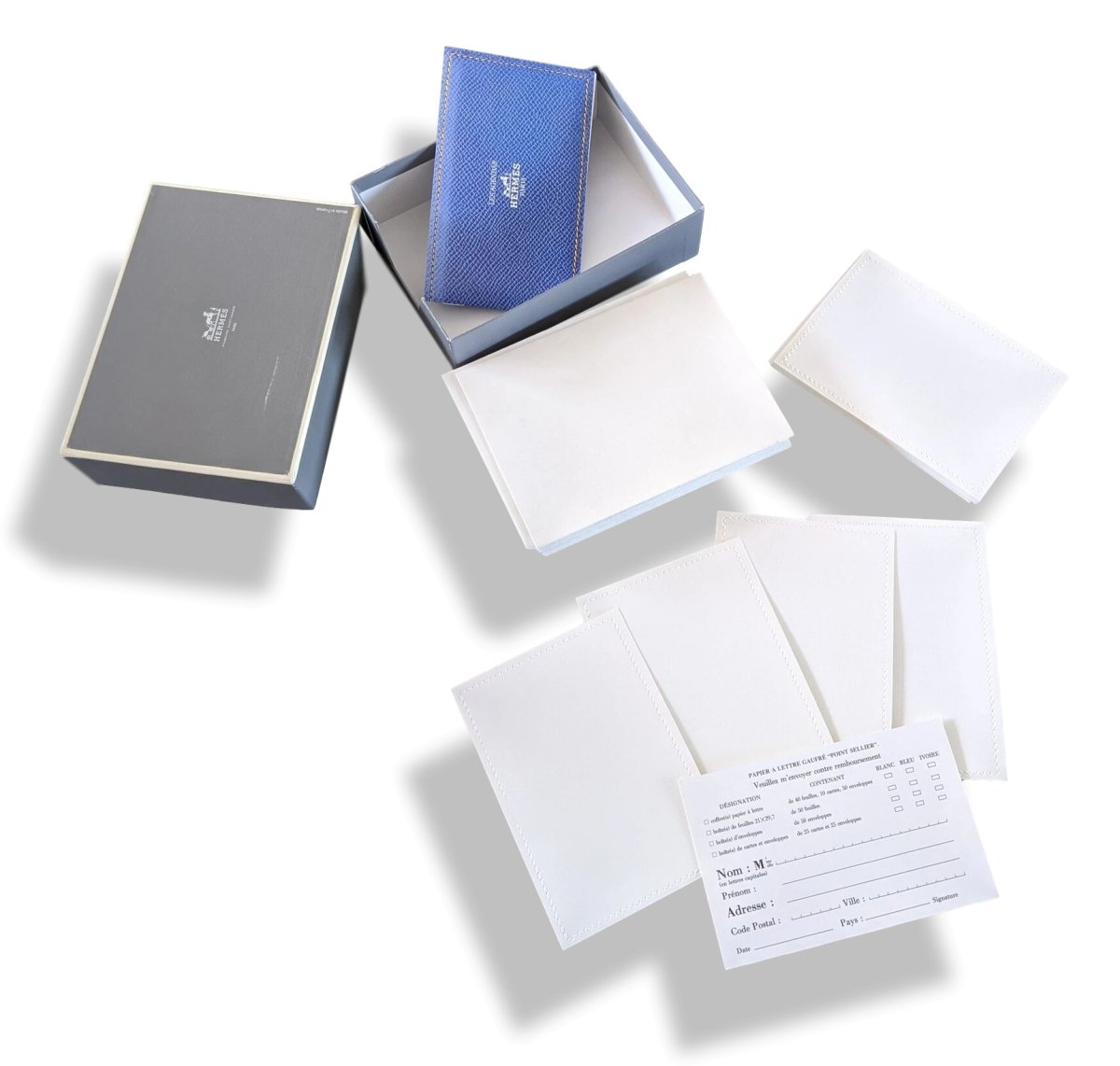 Hermes Papier Rare Vintage White Cards & Matching Enveloppes Gaufre Point Sellier Saddle Stiching, New! - poupishop