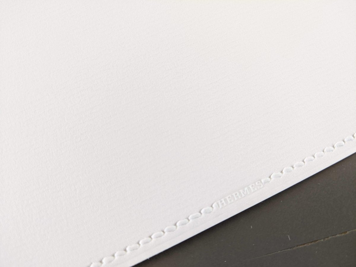 Hermes Papier Rare Vintage White Cards & Matching Enveloppes Gaufre Point Sellier Saddle Stiching, New! - poupishop
