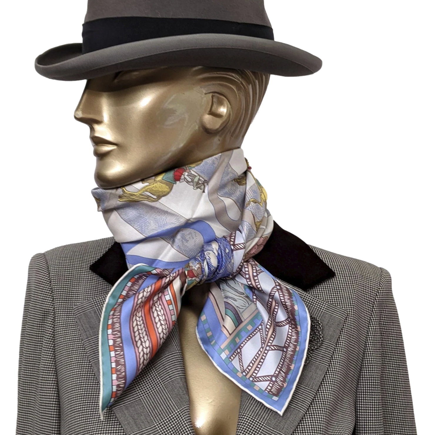 Hermes [C205] Creme/Vert/Rose "Passades et Serpentines" by Virginie Jamin Double Face Twill Scarf 90 cm