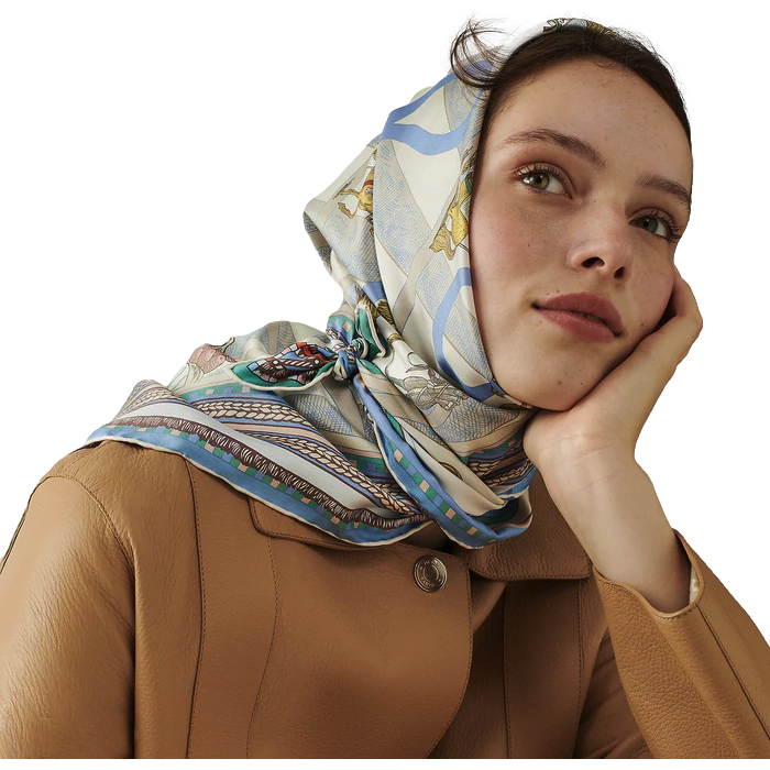 Hermes [C205] Creme/Vert/Rose "Passades et Serpentines" by Virginie Jamin Double Face Twill Scarf 90 cm